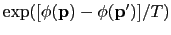 $ \exp([\phi(\mathbf{p})-\phi(\mathbf{p}')]/T)$